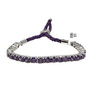 Adjustable Bracelet With Silver-Plated Chain & Round Purple crystals
